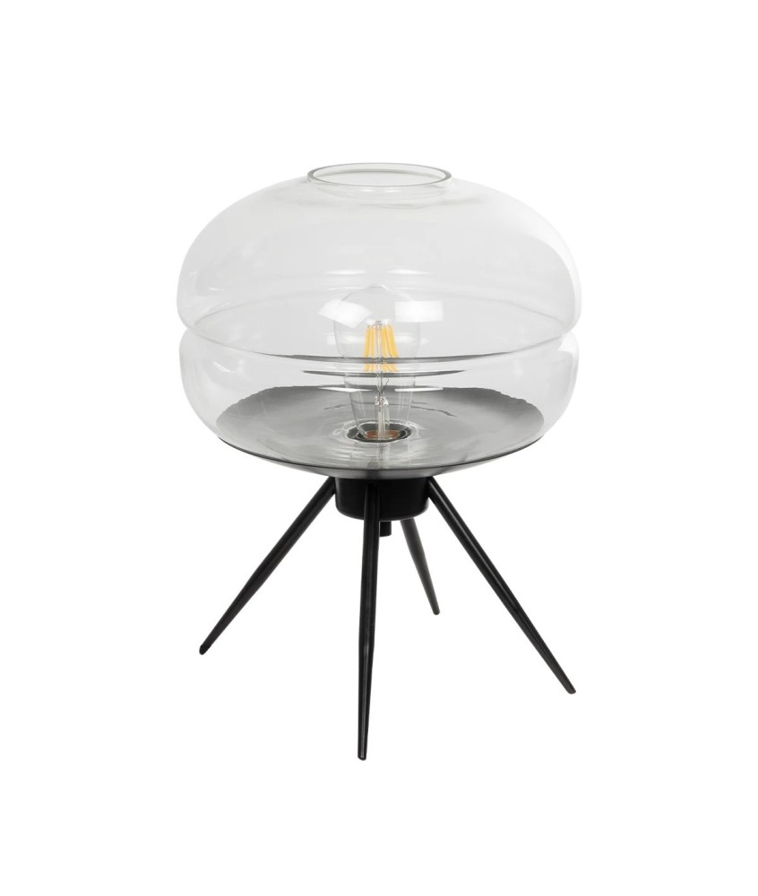 GLOBOSTAR® JAVAN 999-0036 Μοντέρνο Επιτραπέζιο Φωτιστικό Πορτατίφ με Ντουί 1 x E27 AC 220-240V IP20 - Διάφανο & Μαύρο - Μ30 x Π30 x Υ40cm